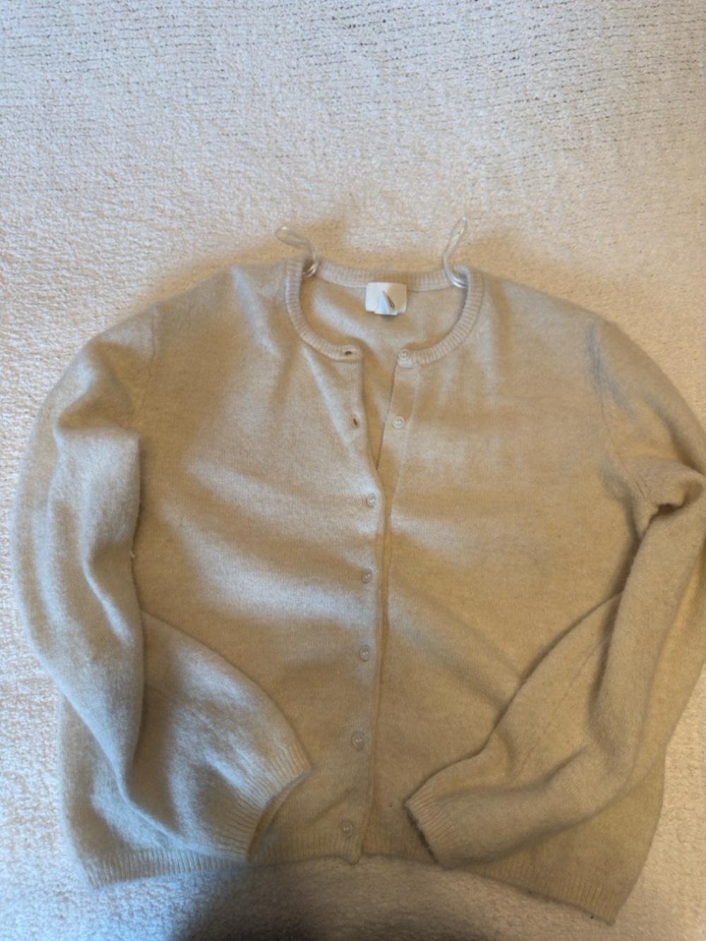 H&M Women's Light Cream Button-Front Crewneck Cardigan
